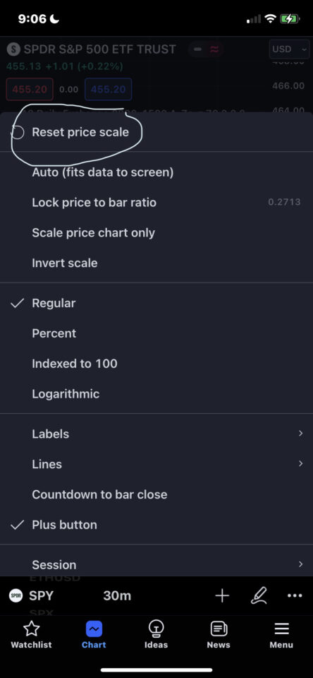 tradingview app reset chart