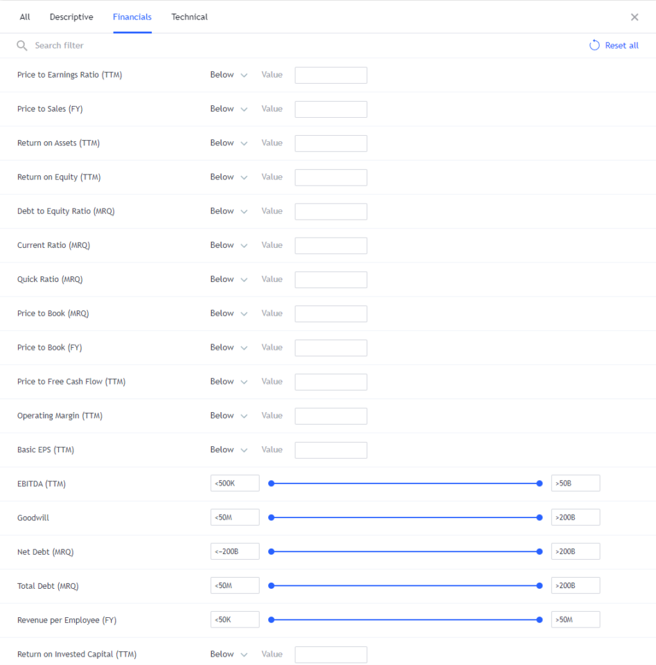 tradingview stock screener financials