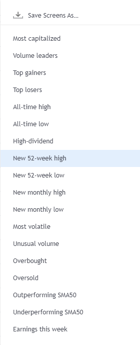 tradingview stock screener screens