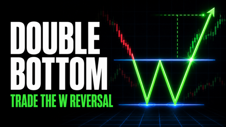 Double bottom pattern thumbnail showing a W reversal and neckline breakout